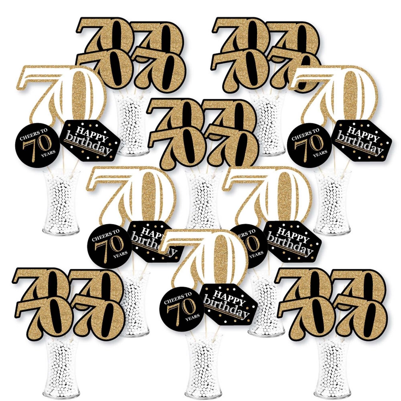 Big Dot of Happiness Adult 70th Birthday - Gold - Birthday Party Centerpiece Sticks - Showstopper Table Toppers - 35 Pieces